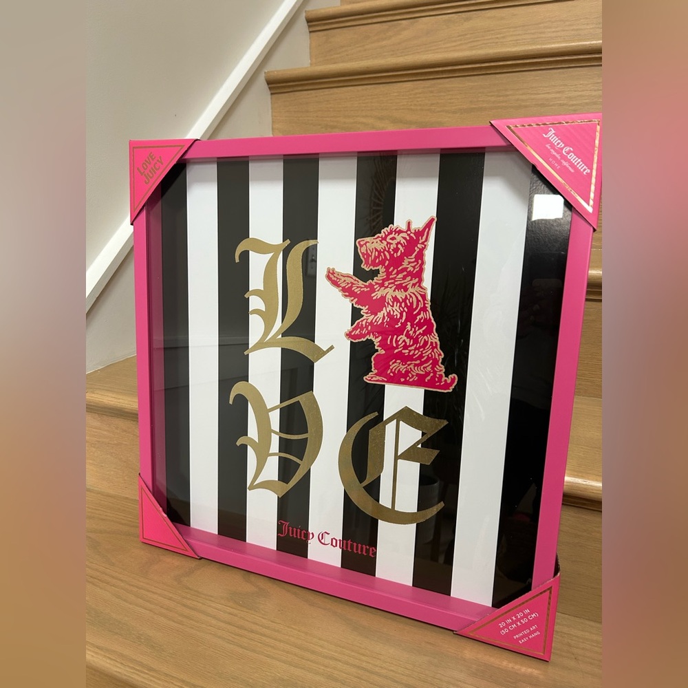 juicy couture Scottie dog striped love pink framed wall art